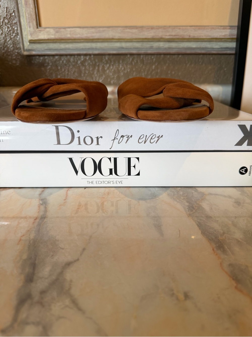 Veronica Beard Cognac Knot-Front Suede Slide Mules - Picture 5 of 7